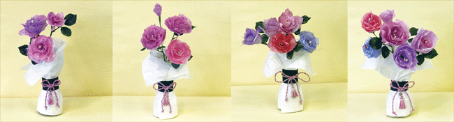 和紙で作った花教室の作品