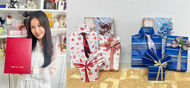 ギフトラッピング集中認定クラスの受講者と作品