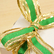 ゴールド&ライトグリーンストライプリボン5m