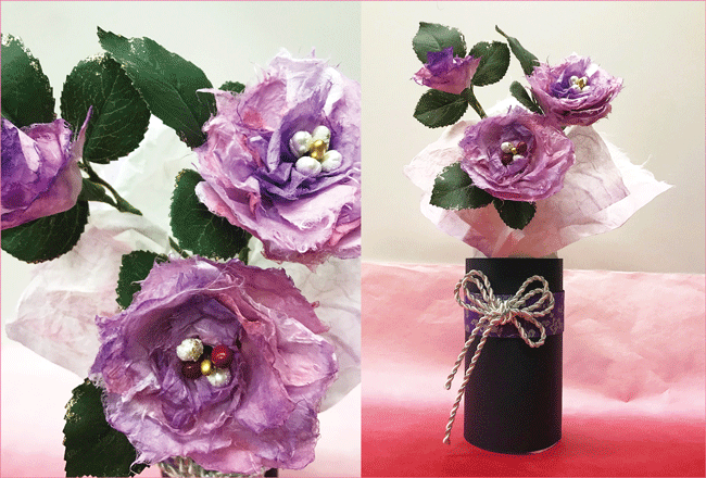 和紙の花を染めから作る講習