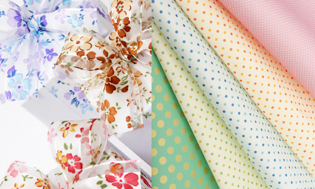 ラッピング素材のリボンと包装紙